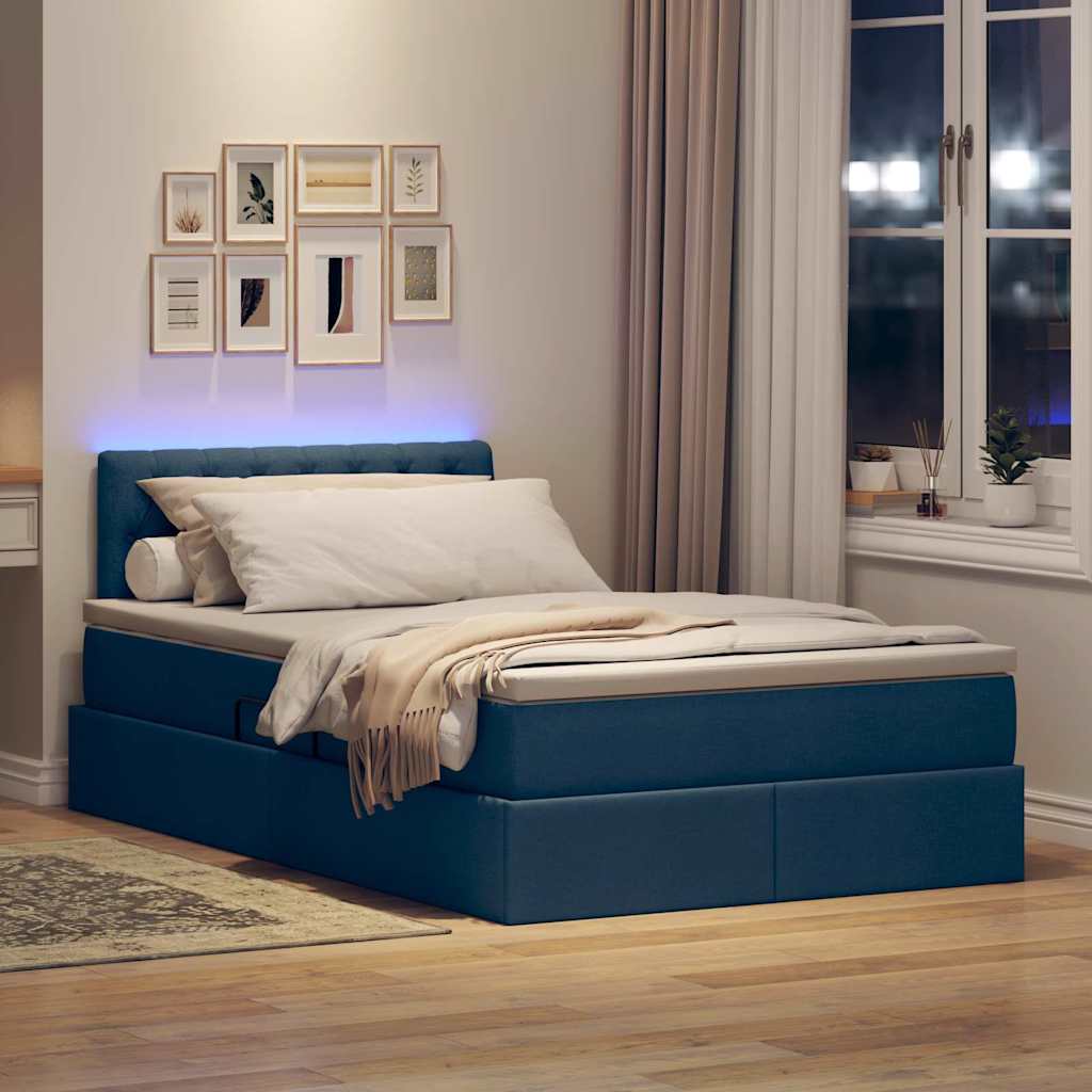 Bett mit Stauraum und LED mit Matratze Blau 120 x 200 cm Stoff