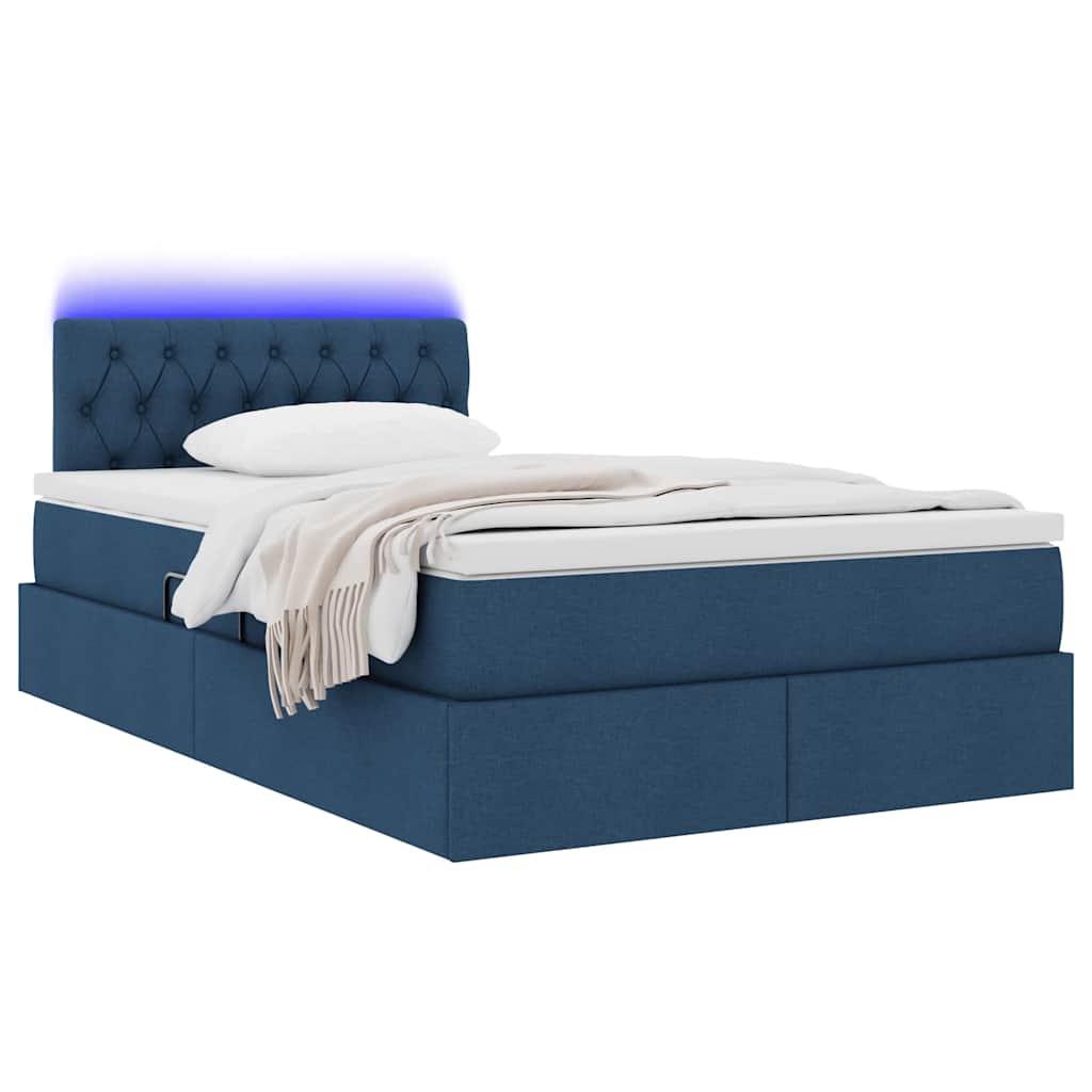 Bett mit Stauraum und LED mit Matratze Blau 120 x 200 cm Stoff