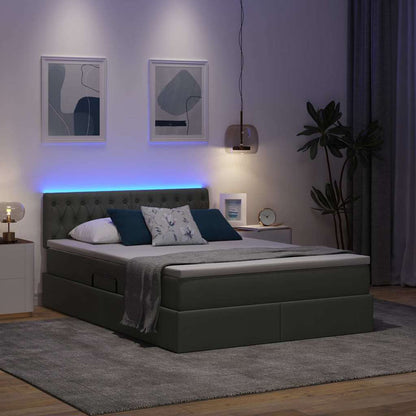 Bett mit Stauraum und LED mit LED Dunkelgrau 140 x 190 cm Stoff