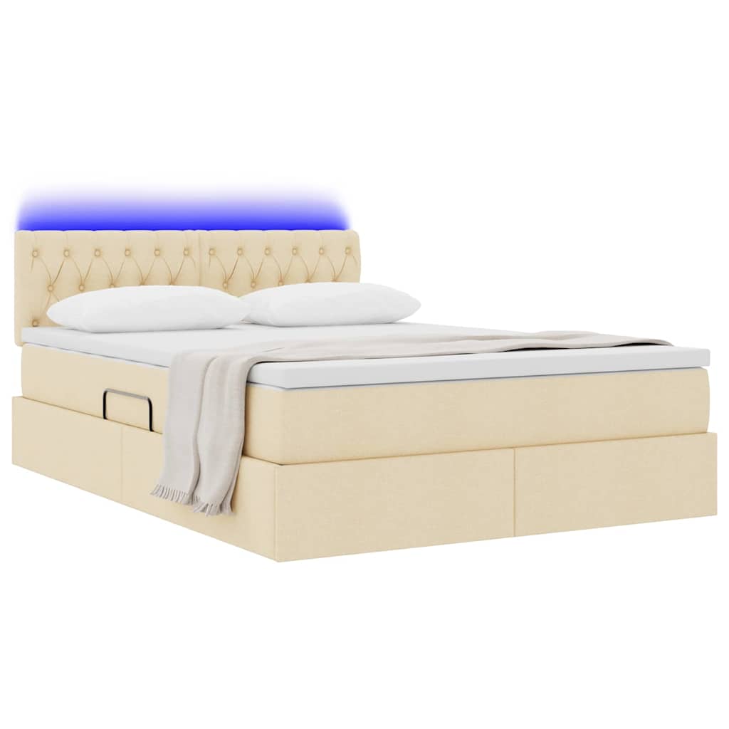 Bett mit Stauraum und LED mit Matratze Creme 140 x 190 cm Stoff