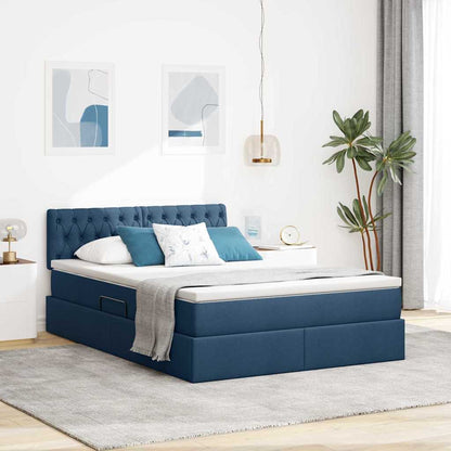 Bett mit Stauraum und LED mit Matratze Blau 140 x 190 cm Stoff
