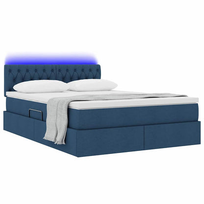 Bett mit Stauraum und LED mit Matratze Blau 140 x 190 cm Stoff