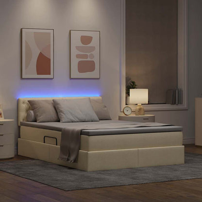 Bett mit Stauraum und LED mit Matratze Creme 140 x 200 cm Stoff