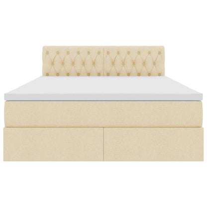 Bett mit Stauraum und LED mit Matratze Creme 140 x 200 cm Stoff