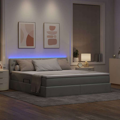 Bett mit Stauraum und LED mit LED Hellgrau 160 x 200 cm Stoff