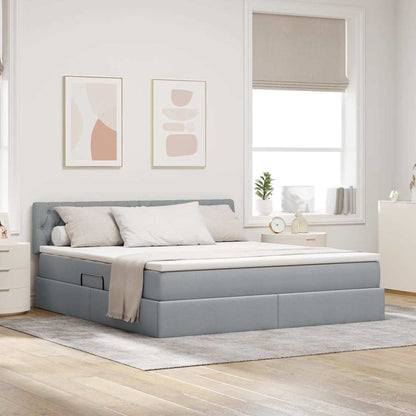 Bett mit Stauraum und LED mit LED Hellgrau 160 x 200 cm Stoff