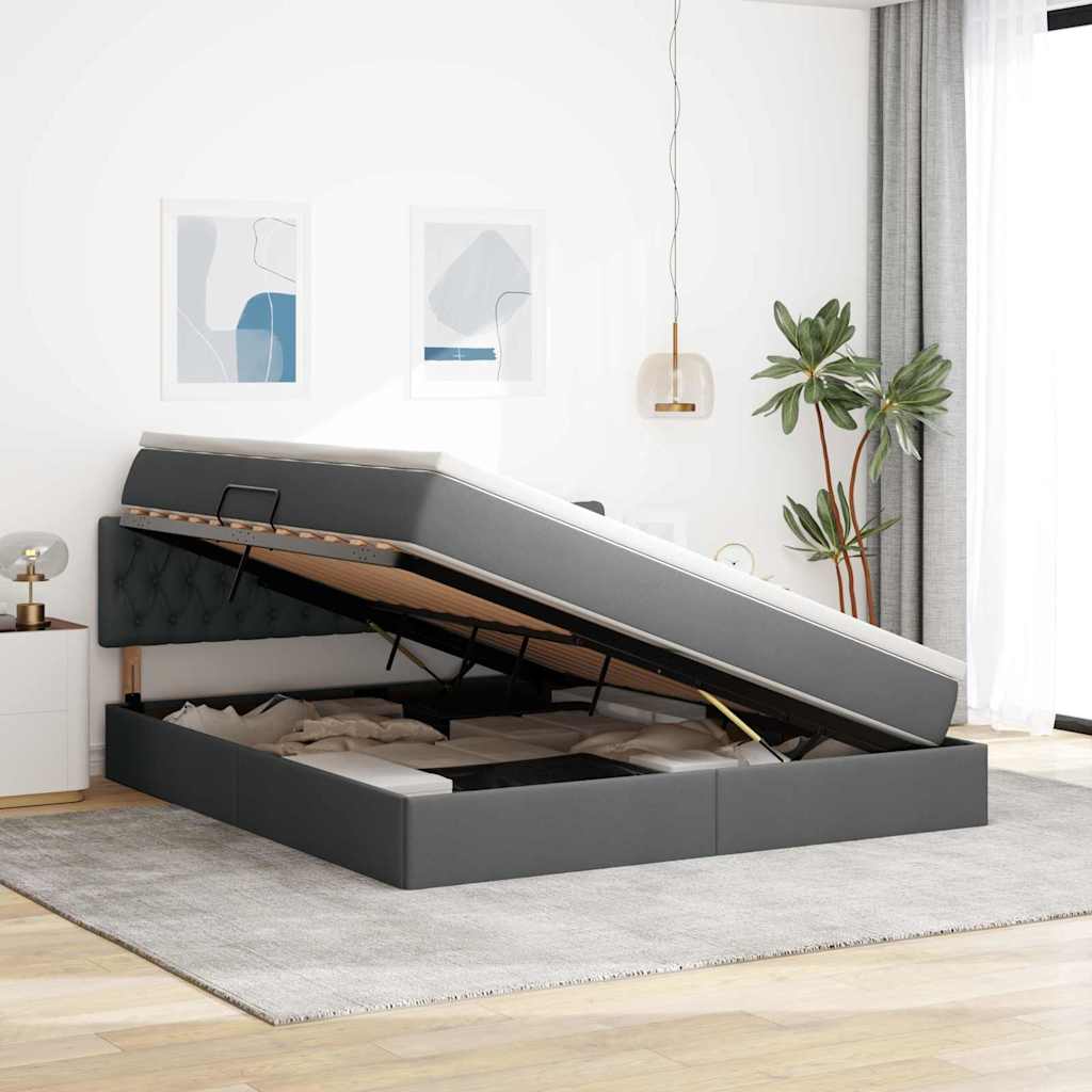 vidaXL Bett mit Stauraum und LED mit LED Dunkelgrau 160 x 200 cm Stoff