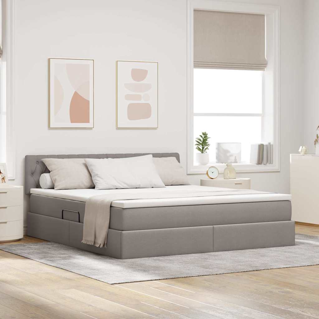 vidaXL Bett mit Stauraum und LED mit Matratze Taupe 160 x 200 cm Stoff