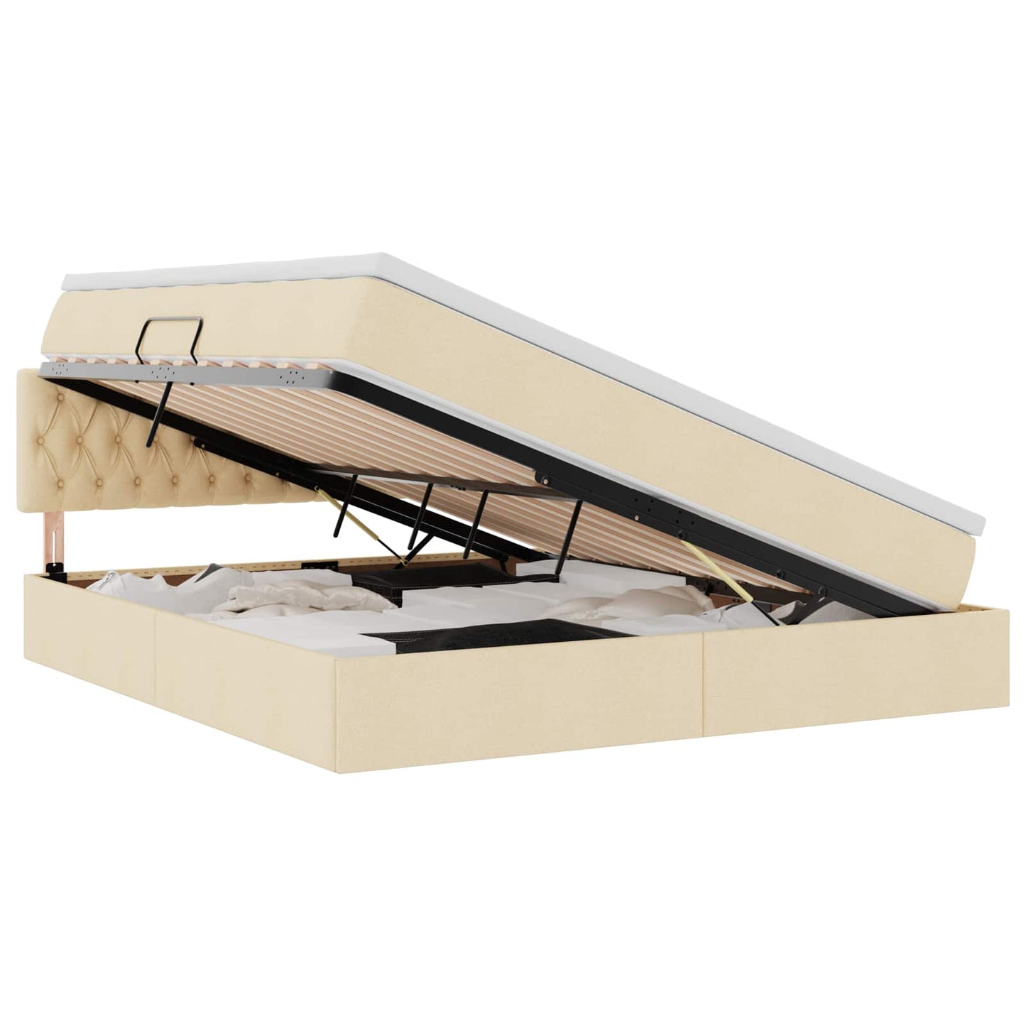 vidaXL Bett mit Stauraum und LED mit Matratze Creme 160 x 200 cm Stoff