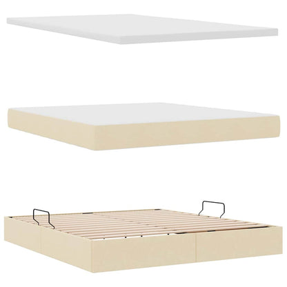 vidaXL Bett mit Stauraum und LED mit Matratze Creme 160 x 200 cm Stoff