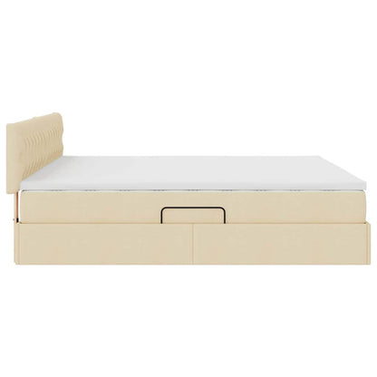 vidaXL Bett mit Stauraum und LED mit Matratze Creme 160 x 200 cm Stoff