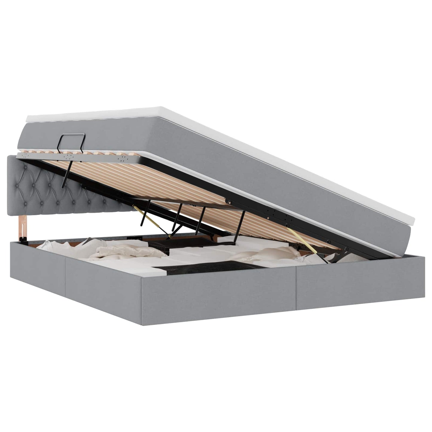 Bett mit Stauraum und LED mit LED Hellgrau 180 x 200 cm Stoff