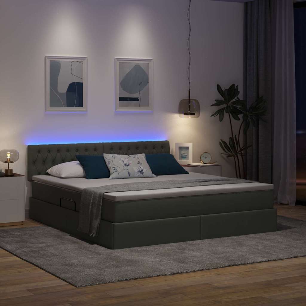 Bett mit Stauraum und LED mit LED Dunkelgrau 180 x 200 cm Stoff
