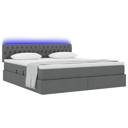 Bett mit Stauraum und LED mit LED Dunkelgrau 180 x 200 cm Stoff