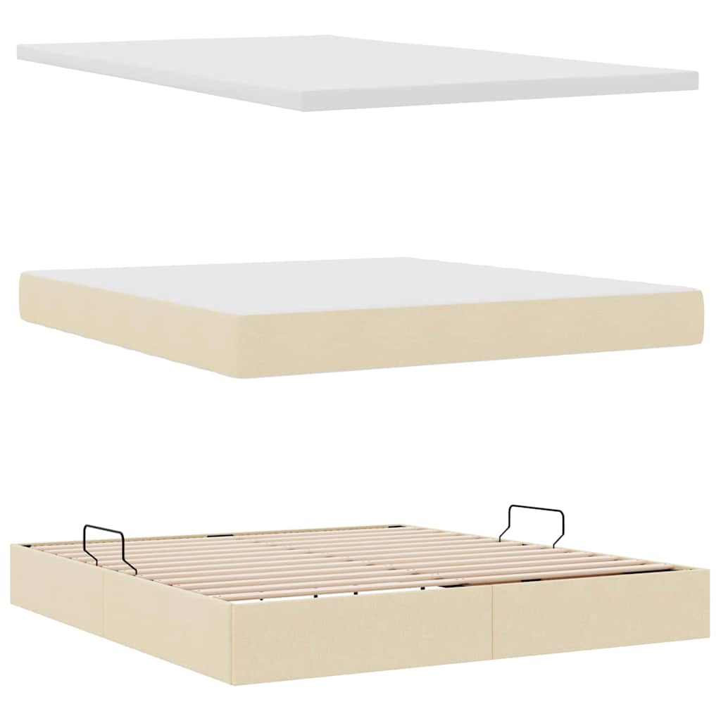 Bett mit Stauraum und LED mit Matratze Creme 180 x 200 cm Stoff