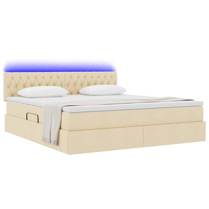 Bett mit Stauraum und LED mit Matratze Creme 180 x 200 cm Stoff