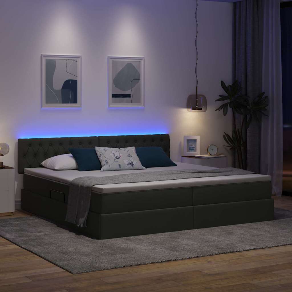 Bett mit Stauraum und LED mit LED Dunkelgrau 200 x 200 cm Stoff