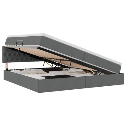 Bett mit Stauraum und LED mit LED Dunkelgrau 200 x 200 cm Stoff