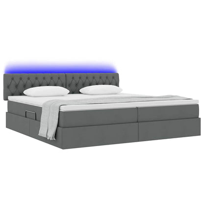 Bett mit Stauraum und LED mit LED Dunkelgrau 200 x 200 cm Stoff
