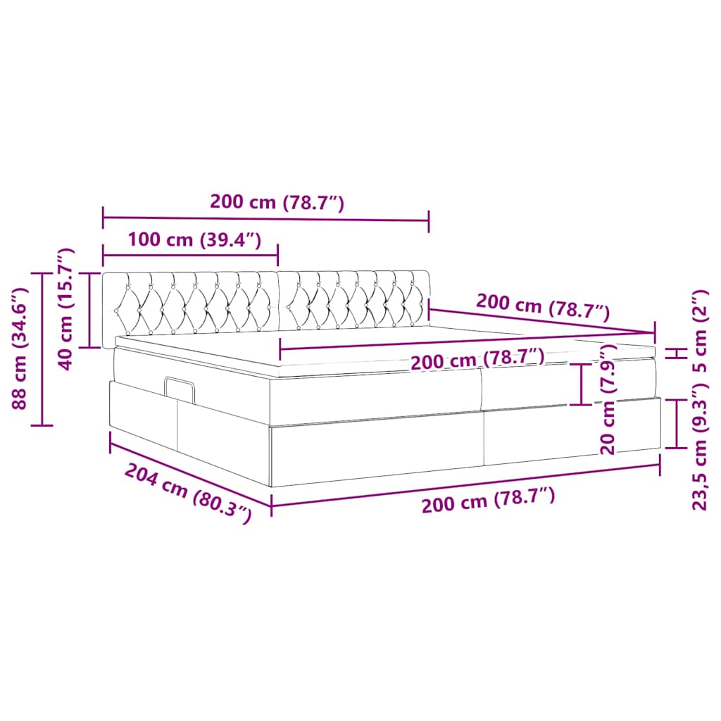 Bett mit Stauraum und LED mit LED Dunkelgrau 200 x 200 cm Stoff
