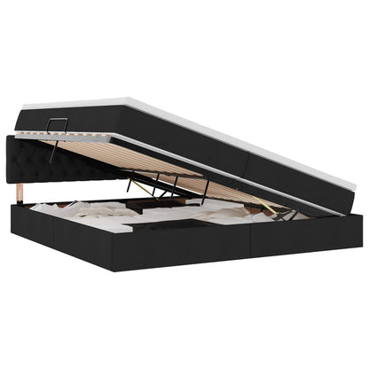 Bett mit Stauraum und LED mit LED Schwarz 200 x 200 cm Stoff