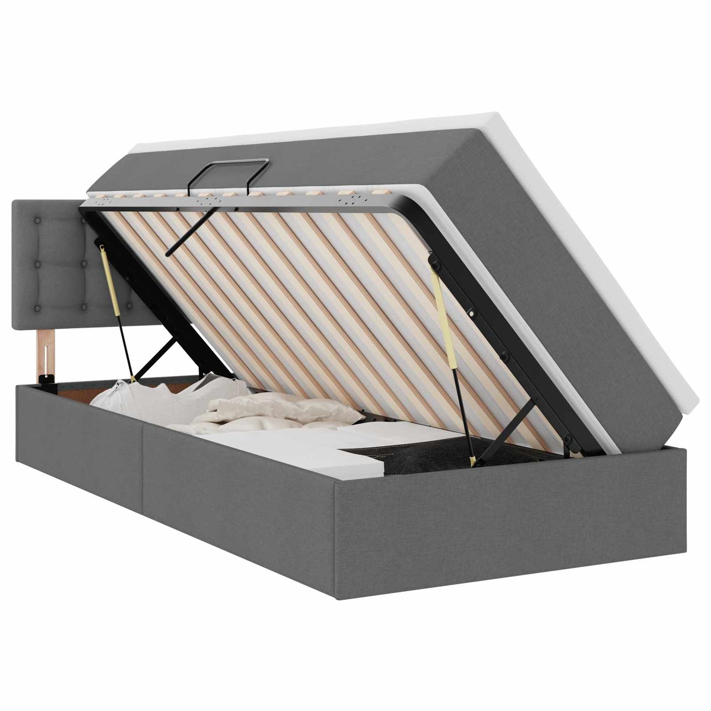 vidaXL Bett mit Stauraum und LED mit LED Dunkelgrau 90 x 190 cm Stoff