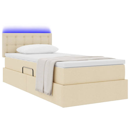 Bett mit Stauraum und LED mit Matratze Creme 90 x 190 cm Stoff