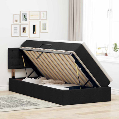 vidaXL Bett mit Stauraum und LED mit LED Schwarz 90 x 200 cm Stoff