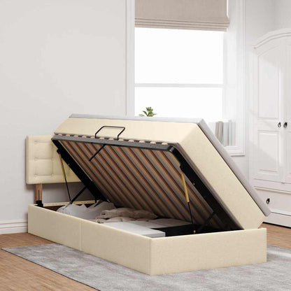 Bett mit Stauraum und LED mit Matratze Creme 90 x 200 cm Stoff
