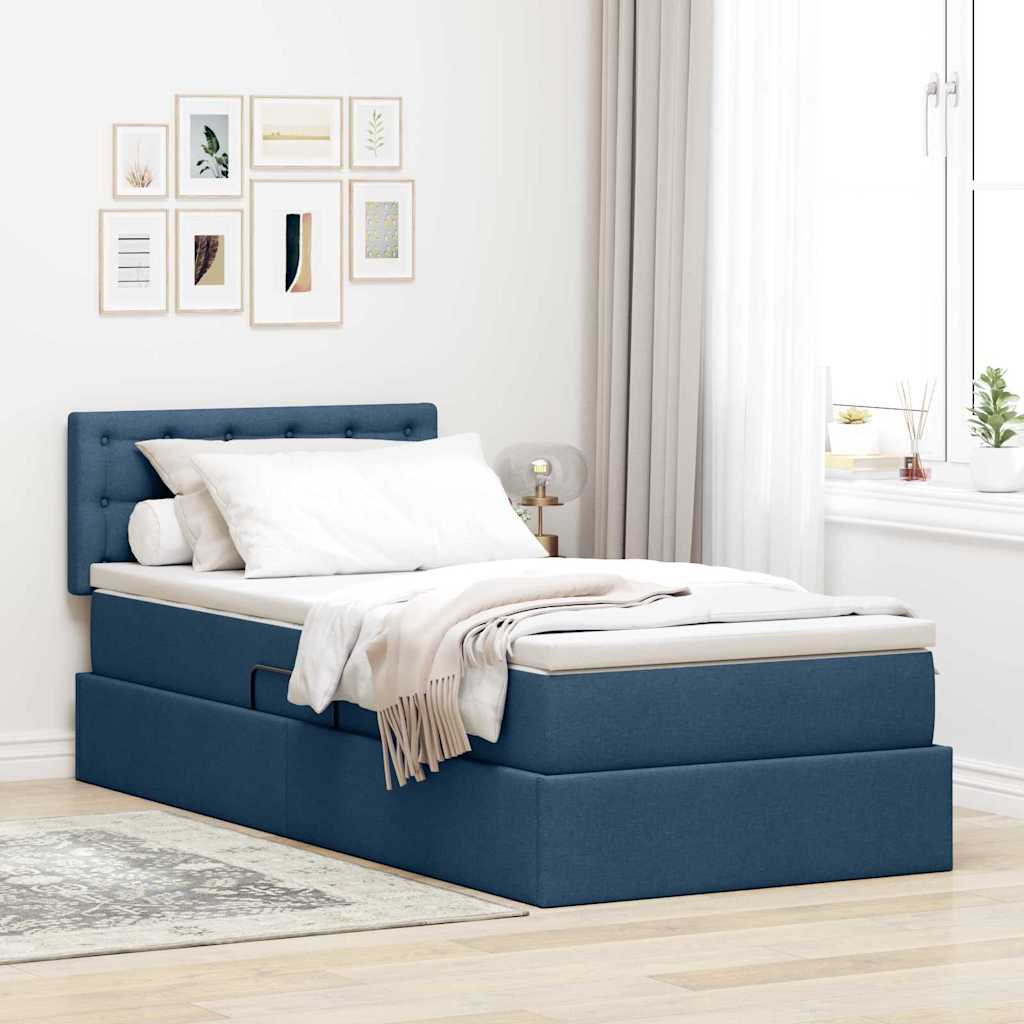 vidaXL Bett mit Stauraum und LED mit Matratze Blau 90 x 200 cm Stoff