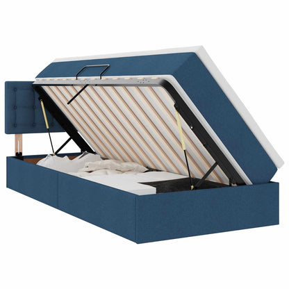 vidaXL Bett mit Stauraum und LED mit Matratze Blau 90 x 200 cm Stoff