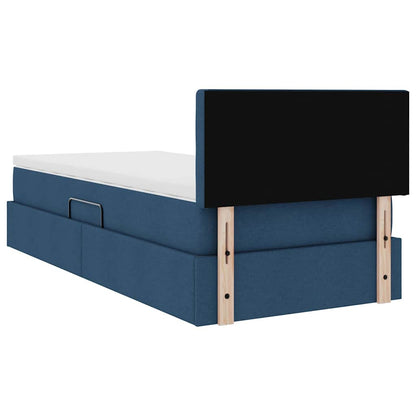 vidaXL Bett mit Stauraum und LED mit Matratze Blau 90 x 200 cm Stoff