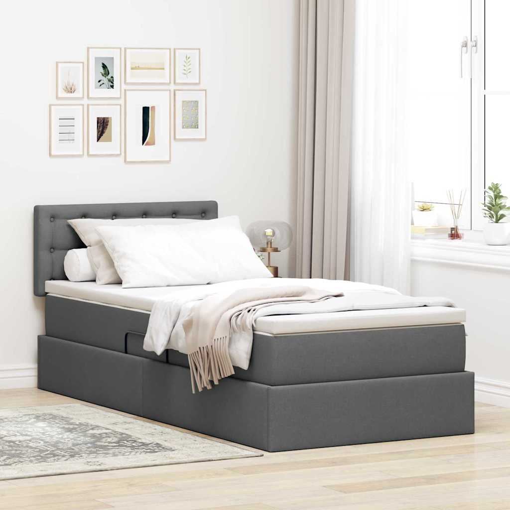 vidaXL Bett mit Stauraum und LED mit LED Dunkelgrau 100 x 200 cm Stoff