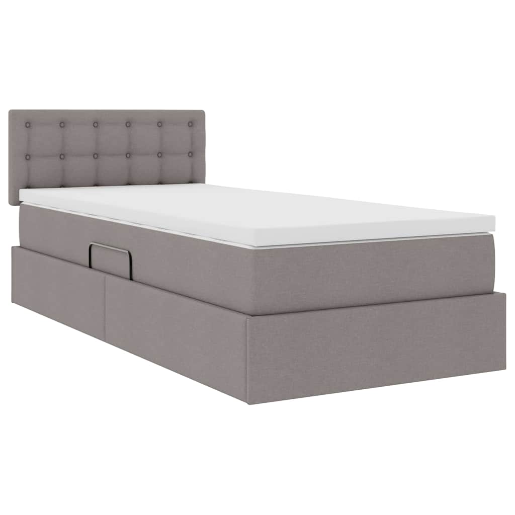 Bett mit Stauraum und LED mit Matratze Taupe 100 x 200 cm Stoff