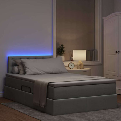 Bett mit Stauraum und LED mit LED Hellgrau 120 x 190 cm Stoff