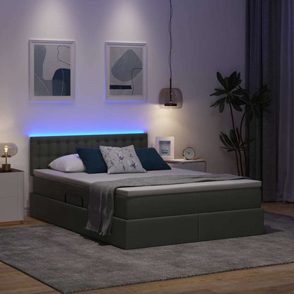 Bett mit Stauraum und LED mit LED Dunkelgrau 140 x 190 cm Stoff