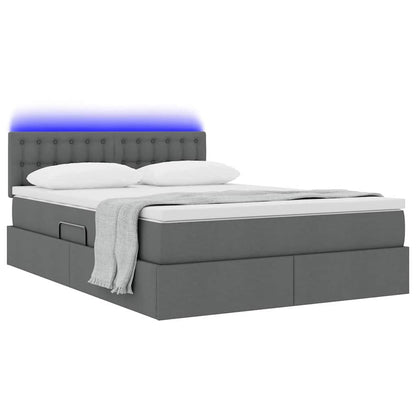 Bett mit Stauraum und LED mit LED Dunkelgrau 140 x 190 cm Stoff