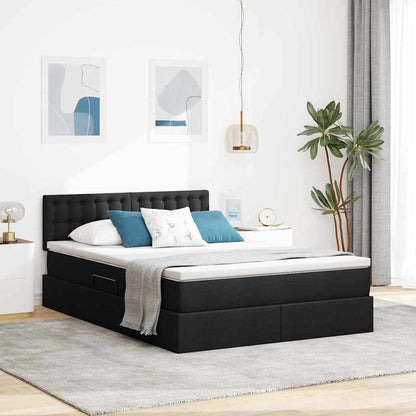 Bett mit Stauraum und LED mit LED Schwarz 140 x 190 cm Stoff