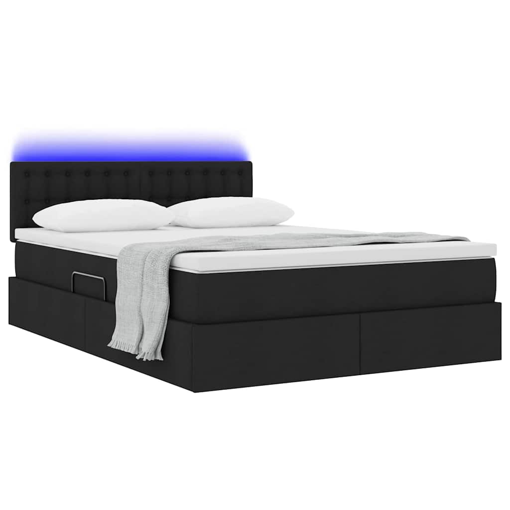 Bett mit Stauraum und LED mit LED Schwarz 140 x 190 cm Stoff