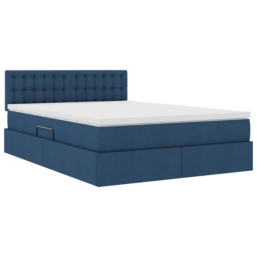 vidaXL Bett mit Stauraum und LED mit Matratze Blau 140 x 190 cm Stoff