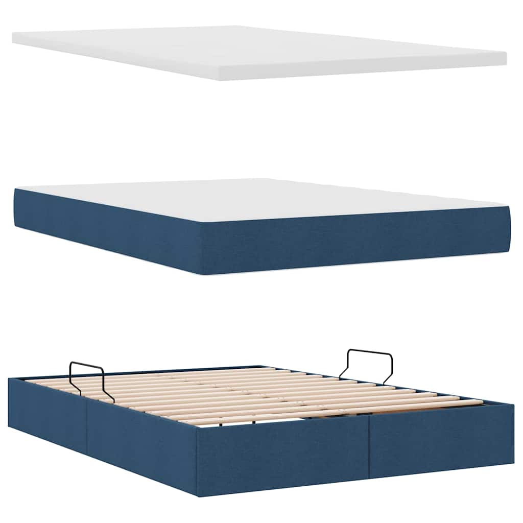 vidaXL Bett mit Stauraum und LED mit Matratze Blau 140 x 190 cm Stoff