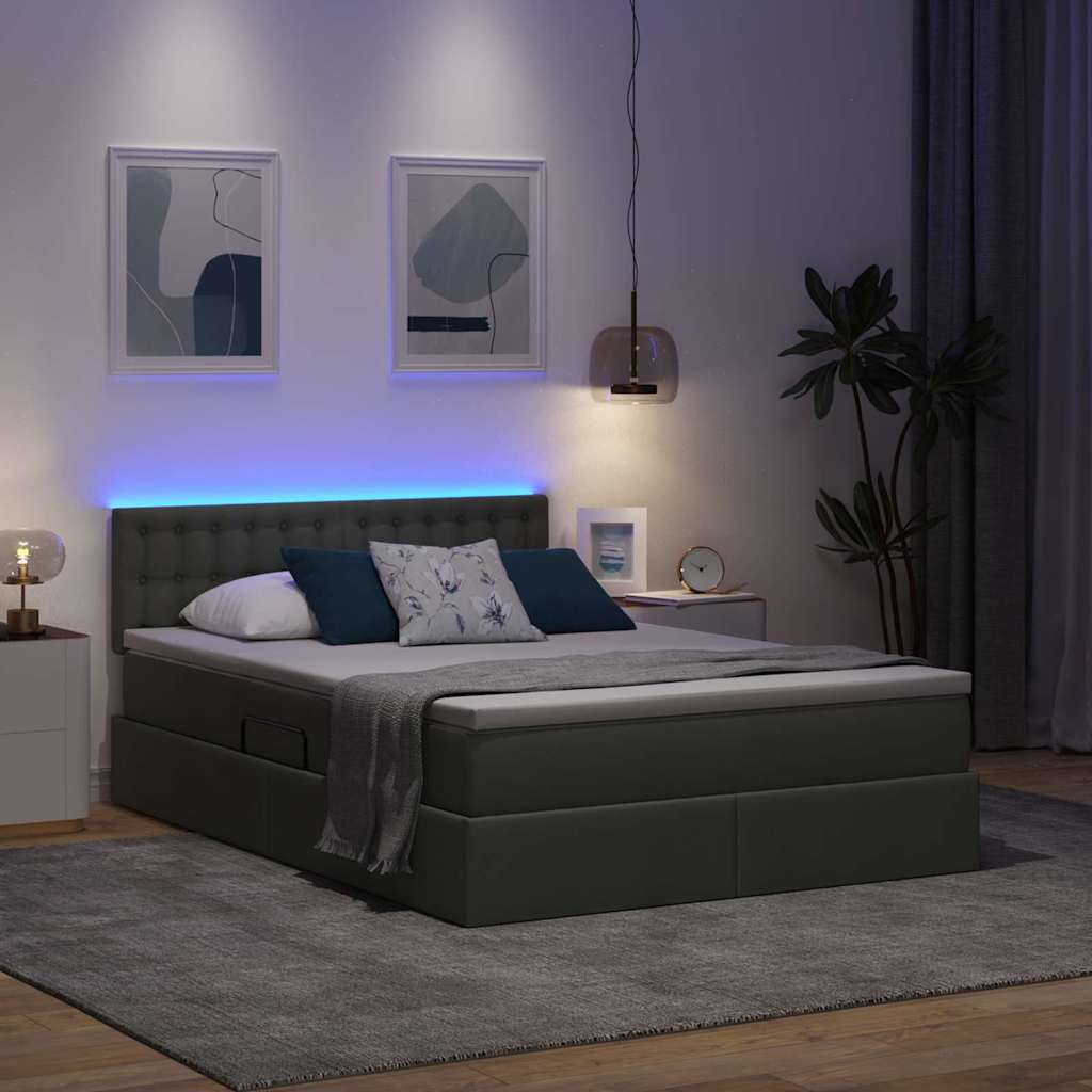 Bett mit Stauraum und LED mit LED Dunkelgrau 140 x 200 cm Stoff