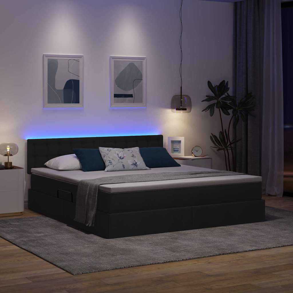 Bett mit Stauraum und LED mit LED Schwarz 160 x 200 cm Stoff