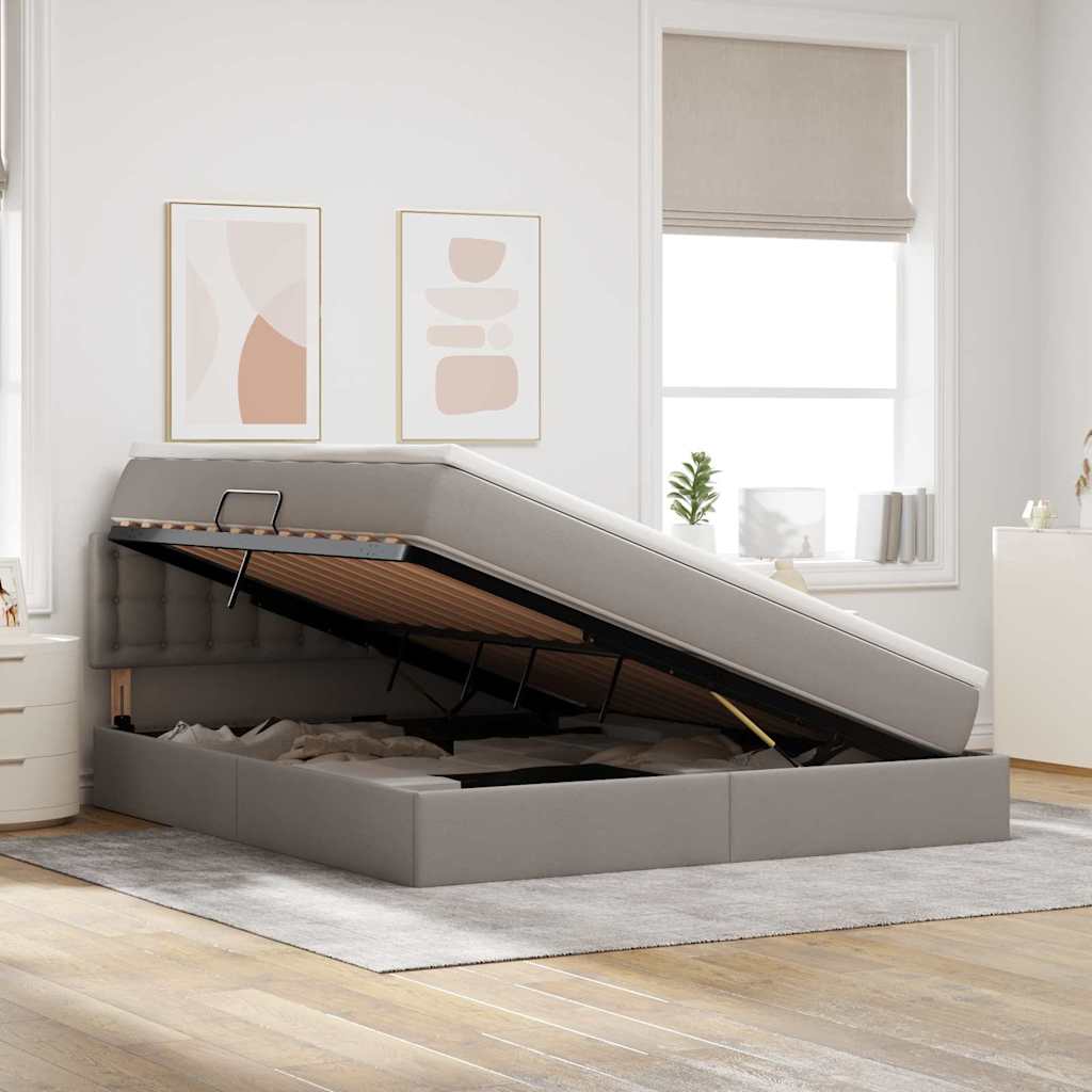 vidaXL Bett mit Stauraum und LED mit Matratze Taupe 160 x 200 cm Stoff