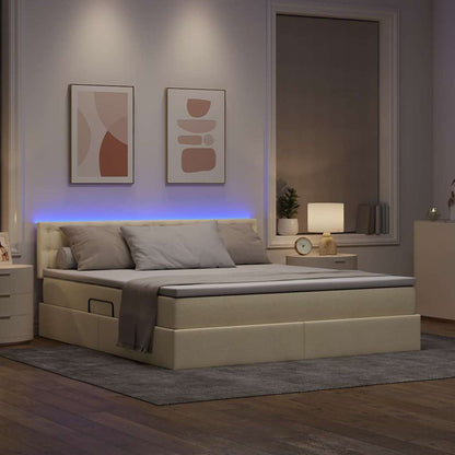 vidaXL Bett mit Stauraum und LED mit Matratze Creme 160 x 200 cm Stoff