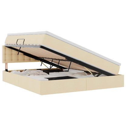 vidaXL Bett mit Stauraum und LED mit Matratze Creme 160 x 200 cm Stoff