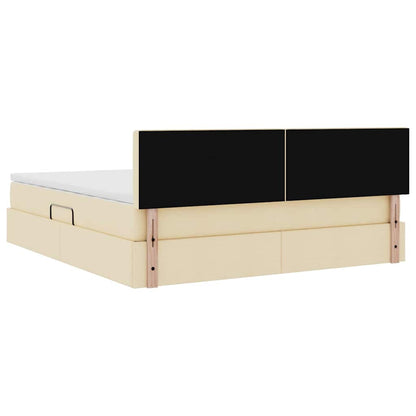 vidaXL Bett mit Stauraum und LED mit Matratze Creme 160 x 200 cm Stoff