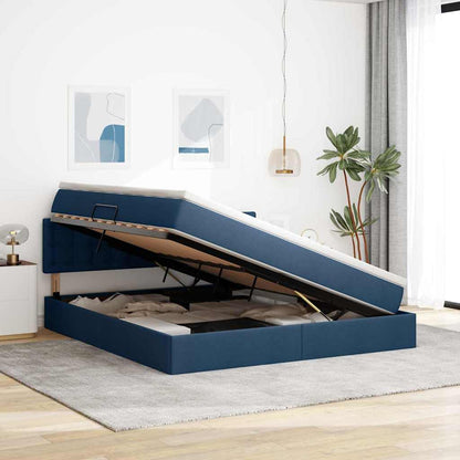 vidaXL Bett mit Stauraum und LED mit Matratze Blau 160 x 200 cm Stoff