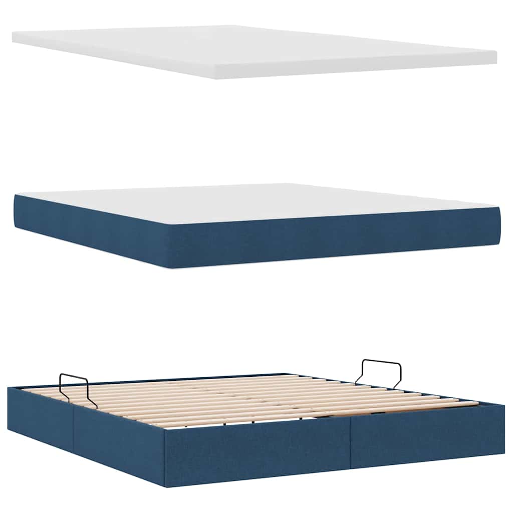 vidaXL Bett mit Stauraum und LED mit Matratze Blau 160 x 200 cm Stoff