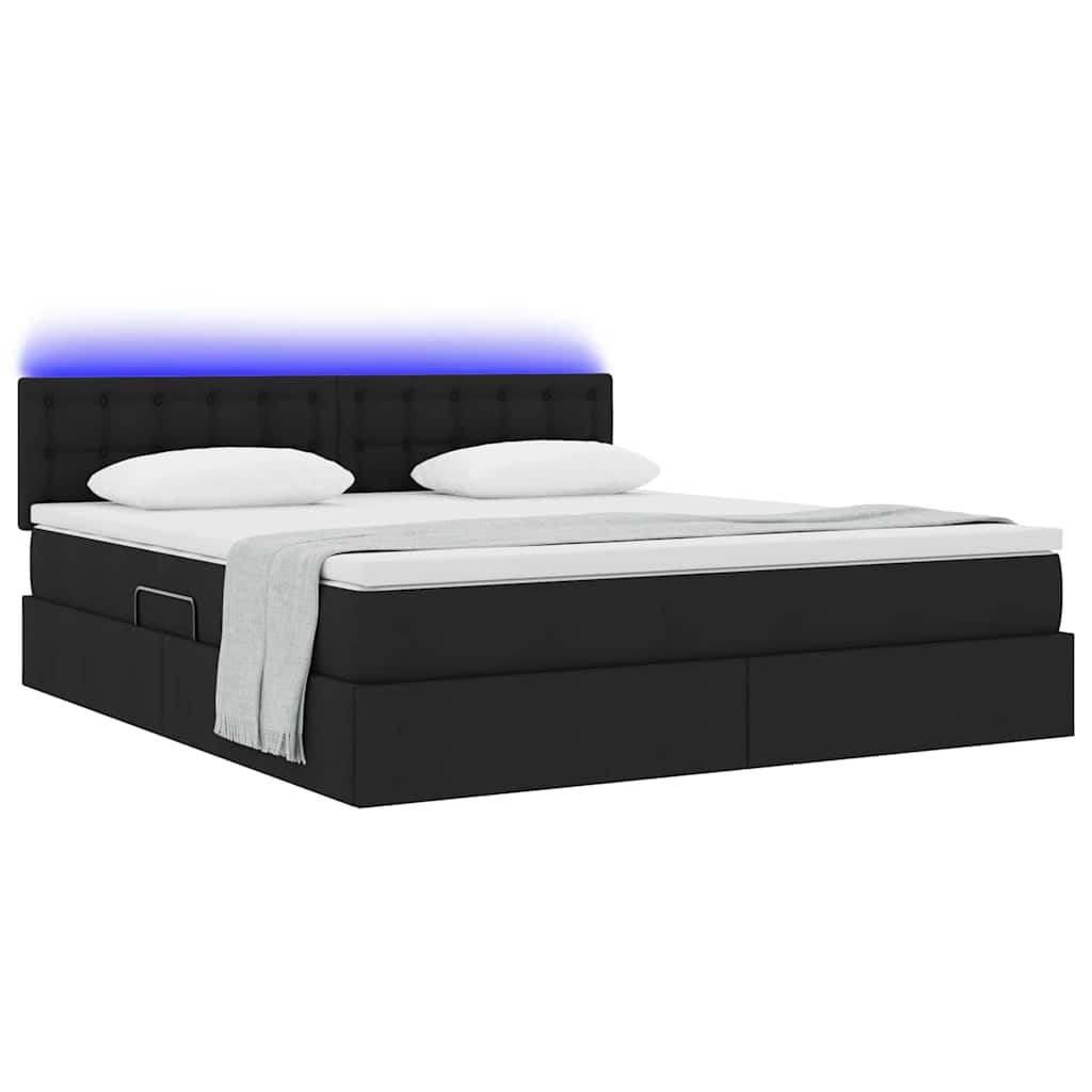 Bett mit Stauraum und LED mit LED Schwarz 180 x 200 cm Stoff